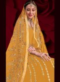 Amazing Embroidered Faux Georgette Yellow Designer Anarkali Salwar Kameez - 1