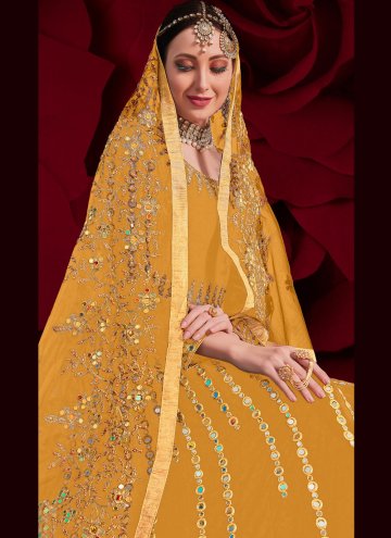 Amazing Embroidered Faux Georgette Yellow Designer Anarkali Salwar Kameez