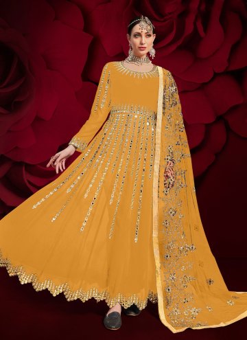 Amazing Embroidered Faux Georgette Yellow Designer