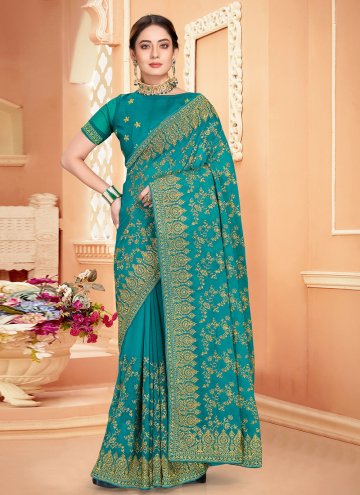 Amazing Embroidered Georgette Turquoise Classic De