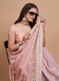 Amazing Embroidered Organza Rose Pink Classic Designer Saree - 1