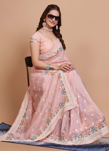 Amazing Embroidered Organza Rose Pink Classic Desi
