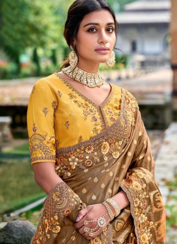 Amazing Embroidered Silk Brown Trendy Saree