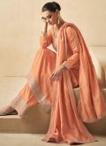 Amazing Embroidered Silk Orange Straight Salwar Kameez - 1