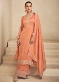 Amazing Embroidered Silk Orange Straight Salwar Kameez - 2