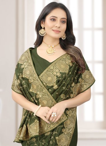 Amazing Embroidered Vichitra Silk Green Contemporary Saree