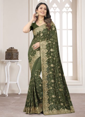 Amazing Embroidered Vichitra Silk Green Contempora