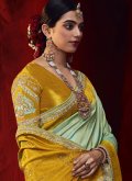 Amazing Gold and Green Art Silk Diamond Work Traditional Saree - 1