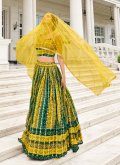 Amazing Green and Yellow Faux Georgette Embroidered A Line Lehenga Choli - 1