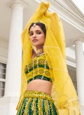 Amazing Green and Yellow Faux Georgette Embroidered A Line Lehenga Choli - 2