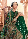 Amazing Green Blended Cotton Woven Classic Designer Saree for Engagement - 1