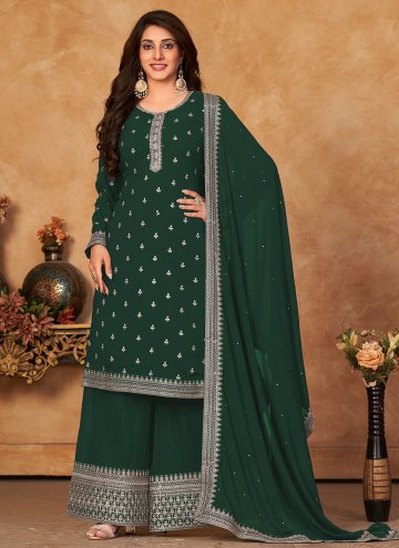 Amazing Green Faux Georgette Embroidered Salwar Suit