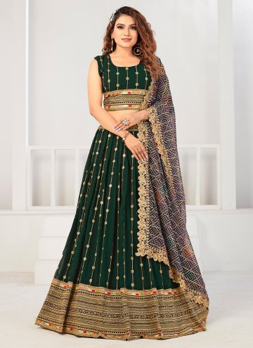 Amazing Green Georgette Embroidered A Line Lehenga