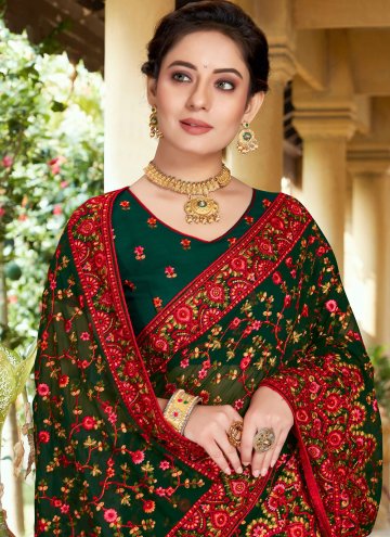 Amazing Green Georgette Embroidered Contemporary Saree