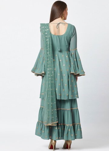 Amazing Green Georgette Embroidered Palazzo Suit for Ceremonial