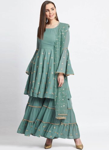 Amazing Green Georgette Embroidered Palazzo Suit for Ceremonial