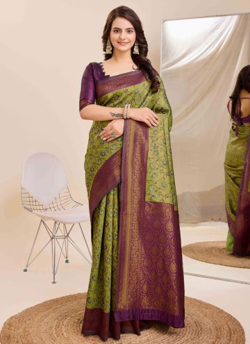 Amazing Green Kanjivaram Silk Jacquard Work Trendy Saree