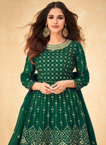 Amazing Green Pure Georgette Embroidered Designer Kameez Style Lehenga Choli
