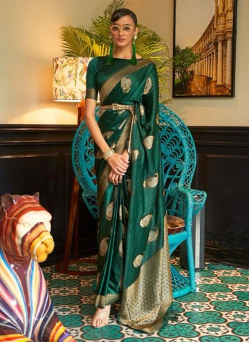 Amazing Green Satin Woven Contemporary Saree