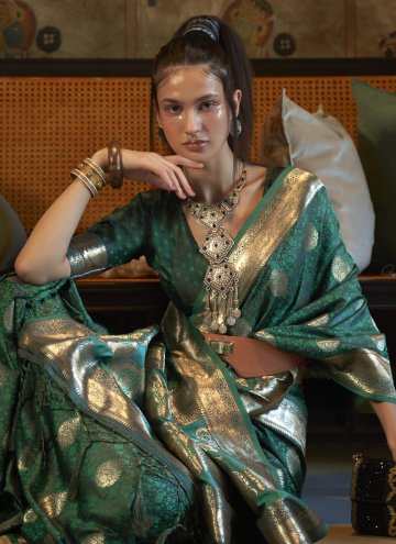 Amazing Green Satin Woven Trendy Saree