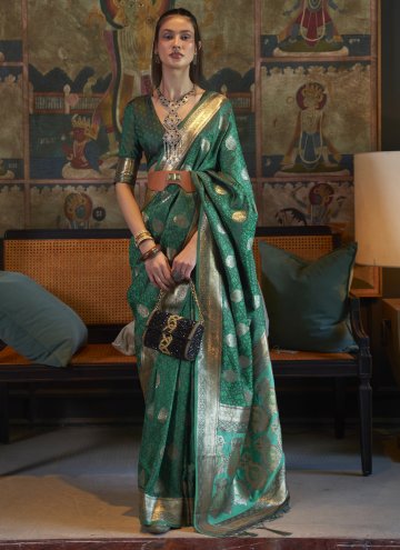 Amazing Green Satin Woven Trendy Saree