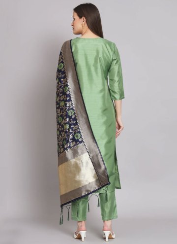 Amazing Green Silk Blend Embroidered Pant Style Suit