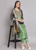 Amazing Green Silk Blend Embroidered Pant Style Suit - 2