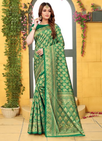 Amazing Green Silk Woven Classic Designer Saree