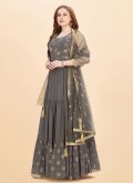 Amazing Grey Faux Georgette Embroidered Designer Gown - 1