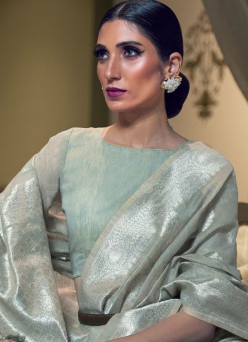 Amazing Grey Linen Woven Classic Designer Saree