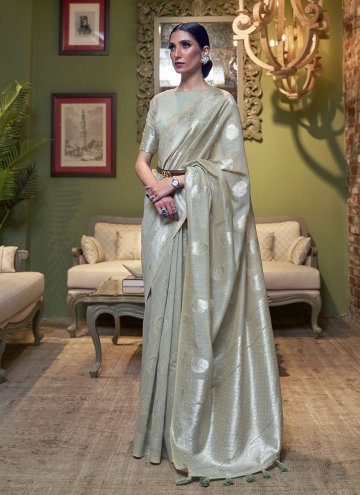 Amazing Grey Linen Woven Classic Designer Saree