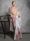 Amazing Grey Tussar Silk Printed Trendy Saree - 2