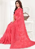 Amazing Hot Pink Net Embroidered Traditional Saree - 1