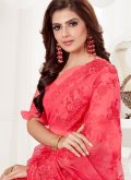 Amazing Hot Pink Net Embroidered Traditional Saree - 3