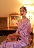 Amazing Lavender Handloom Silk Woven Designer Traditional Saree - 1