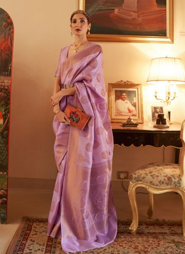 Amazing Lavender Handloom Silk Woven Designer Trad