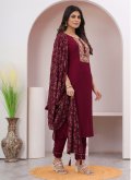Amazing Maroon Chinon Embroidered Trendy Salwar Suit - 3