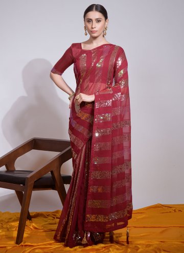 Amazing Maroon Georgette Embroidered Classic Desig