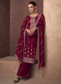 Amazing Maroon Silk Embroidered Designer Salwar Kameez for Engagement - 2