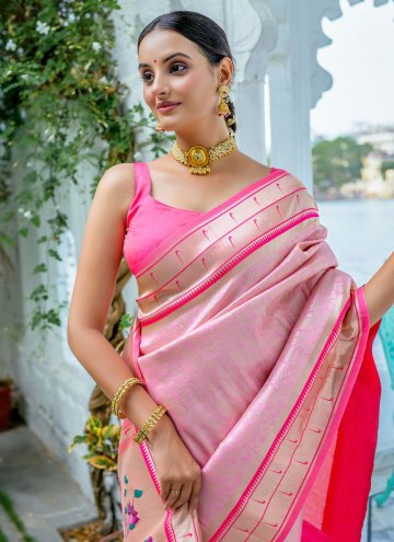 Amazing Meenakari Kanjivaram Silk Pink Trendy Saree