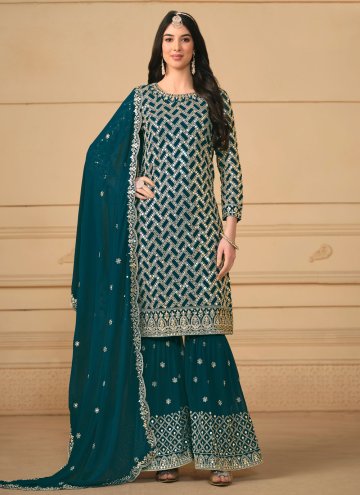 Amazing Morpeach Faux Georgette Embroidered Salwar Suit