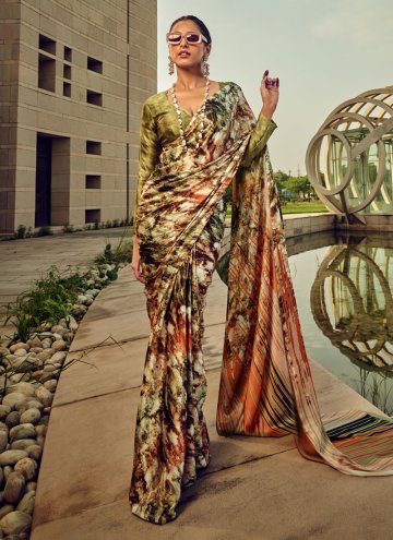 Amazing Multi Colour Satin Digital Print Classic Designer Saree for Ceremonial