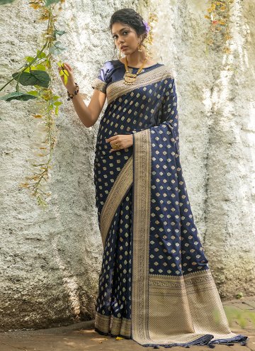 Amazing Navy Blue Banarasi Woven Classic Designer Saree