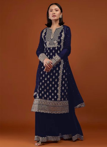 Amazing Navy Blue Georgette Embroidered Salwar Sui
