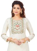 Amazing Off White Cotton  Embroidered Party Wear Kurti for Ceremonial - 1