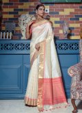 Amazing Off White Silk Woven Trendy Saree - 2