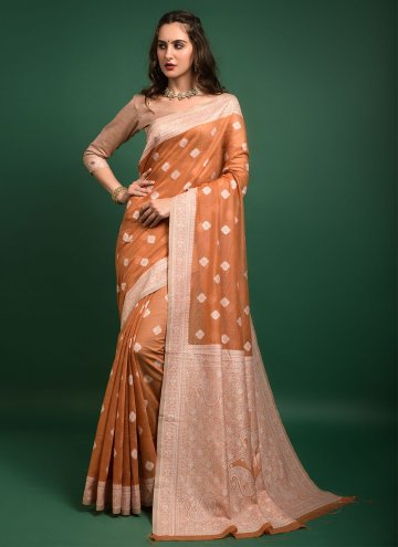 Amazing Orange Banarasi Woven Classic Designer Sar