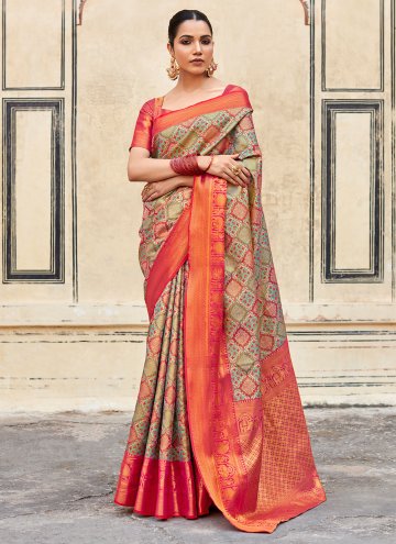 Amazing Orange Pure Silk Woven Contemporary Saree