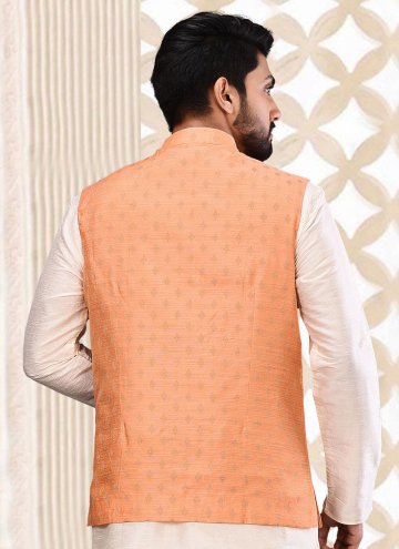 Amazing Peach Malbari Silk Woven Nehru Jackets