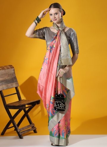 Amazing Peach Tussar Silk Woven Classic Designer Saree for Festival
